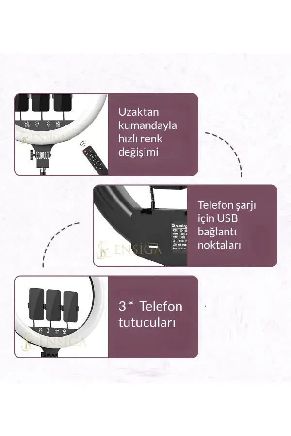 Quyma Oyoqli 21 Dyuyimli Ring Light Masofaviy Boshqarishli Led 54sm Influencer Sartarosh Makyaj Chiroqi Sumkali - 4