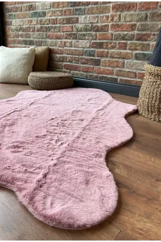 Quyon mo'ynali po'stli peluş ultra yumshoq po'stli puffy pushti-pushti 