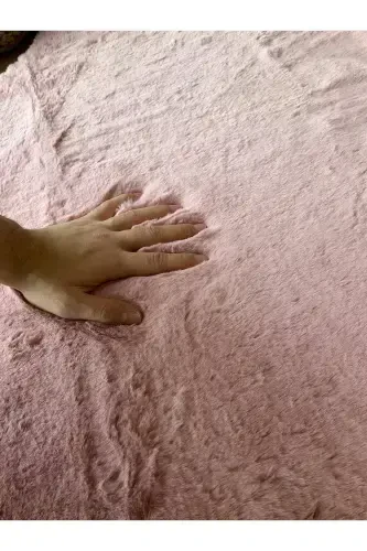 Quyon mo'ynali po'stli peluş ultra yumshoq po'stli puffy pushti-pushti - 3