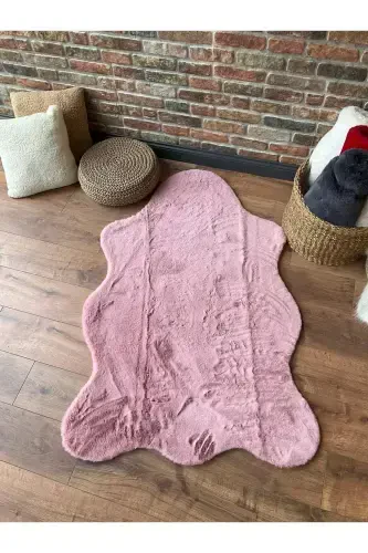 Quyon mo'ynali po'stli peluş ultra yumshoq po'stli puffy pushti-pushti - 5