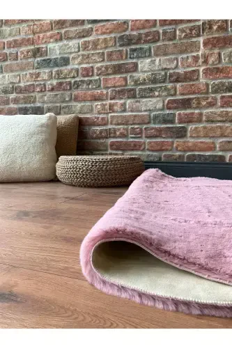 Quyon mo'ynali po'stli peluş ultra yumshoq po'stli puffy pushti-pushti - 6