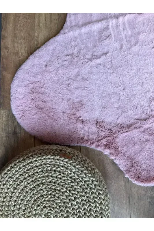 Quyon mo'ynali po'stli peluş ultra yumshoq po'stli puffy pushti-pushti - 7