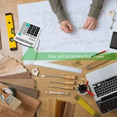 Quyosh va AA batareyali ikkilamchi quvvatli elektron kalkulyator - 12 xonali katta displey (2 ta asosiy qora va 1 ta yangilangan kumush) - 7