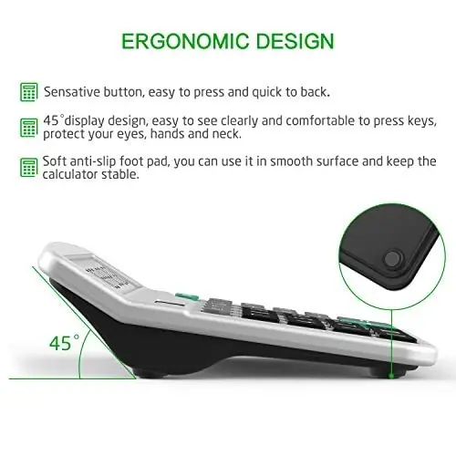 Quyosh va AA batareyali ikkilamchi quvvatli elektron kalkulyator - 12 xonali katta displey (2 ta asosiy qora va 1 ta yangilangan kumush) - 4