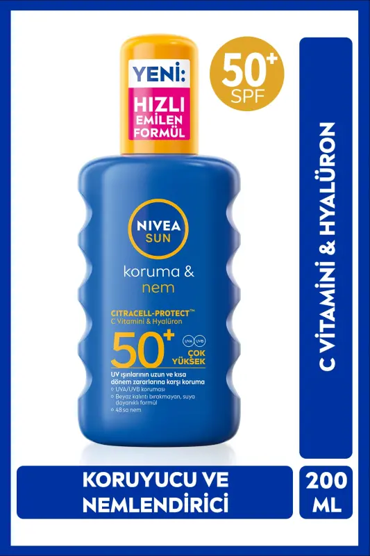 Quyoshdan himoya qiluvchi va namlovchi sprey 200ml, Spf50, suvga chidamli, UVA/UVB himoyasi - 1