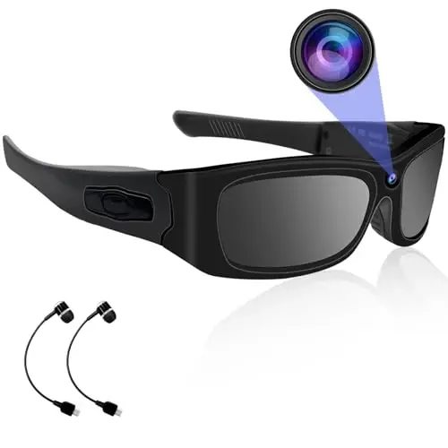 Quyoshdan saqlaydigan ko'zoynak Kamera HD 1080P Sport Kamera Ko'zoynak Video Kamera Quyoshdan saqlaydigan ko'zoynak Sport Kamera, Bluetooth Quyoshdan saqlaydigan ko'zoynak Velosiped Video Kamera Döngülü Yozuv va Ochiq Havoda Faoliyat uchun Quloqchinlar bilan - SUNGLASSES