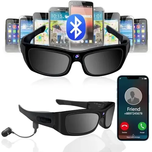 Quyoshdan saqlaydigan ko'zoynak Kamera HD 1080P Sport Kamera Ko'zoynak Video Kamera Quyoshdan saqlaydigan ko'zoynak Sport Kamera, Bluetooth Quyoshdan saqlaydigan ko'zoynak Velosiped Video Kamera Döngülü Yozuv va Ochiq Havoda Faoliyat uchun Quloqchinlar bilan - 4