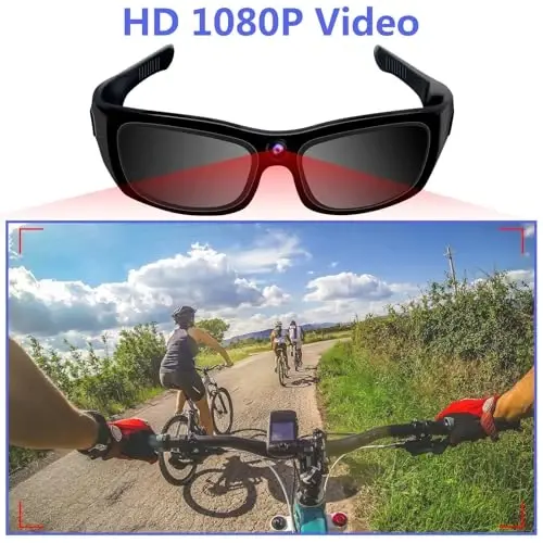 Quyoshdan saqlaydigan ko'zoynak Kamera HD 1080P Sport Kamera Ko'zoynak Video Kamera Quyoshdan saqlaydigan ko'zoynak Sport Kamera, Bluetooth Quyoshdan saqlaydigan ko'zoynak Velosiped Video Kamera Halqa yozuvi va Ochiq havoda mashg'ulotlar uchun quloqchinlar bilan - 3