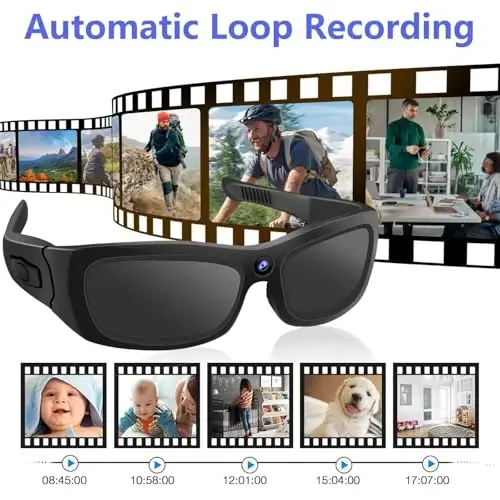 Quyoshdan saqlaydigan ko'zoynak Kamera HD 1080P Sport Kamera Ko'zoynak Video Kamera Quyoshdan saqlaydigan ko'zoynak Sport Kamera, Bluetooth Quyoshdan saqlaydigan ko'zoynak Velosiped Video Kamera Halqa yozuvi va Ochiq havoda mashg'ulotlar uchun quloqchinlar bilan - 6