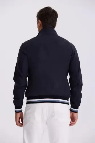 Quyuq ko'k Comfort Fit tik tur yoqali qulay kesim mavsumiy palto - 4