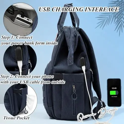 QWREOIA Diaper Bag Backpack for Dad and Mom with USB Charging Port Stroller Straps and Insulated Pocket,army military Travel Nappy Backpack for Daddy/Mommy (Navy) - 4