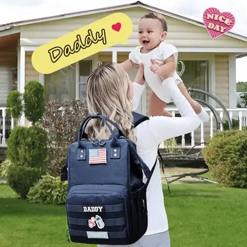 QWREOIA Diaper Bag Backpack for Dad and Mom with USB Charging Port Stroller Straps and Insulated Pocket,army military Travel Nappy Backpack for Daddy/Mommy (Navy) - 6