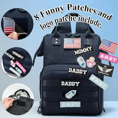 QWREOIA Diaper Bag Backpack for Dad and Mom with USB Charging Port Stroller Straps and Insulated Pocket,army military Travel Nappy Backpack for Daddy/Mommy (Navy) - 3