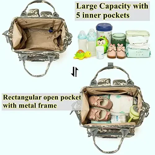 QWREOIA Diaper Bag Backpack for Dad and Mom with USB Charging Port Stroller Straps and Insulated Pocket,army military Travel Nappy Backpack for Daddy/Mommy (Camo) - 6
