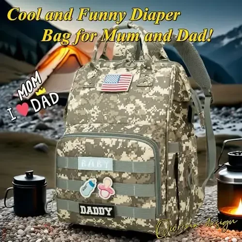 QWREOIA Diaper Bag Backpack for Dad and Mom with USB Charging Port Stroller Straps and Insulated Pocket,army military Travel Nappy Backpack for Daddy/Mommy (Camo) - QWREOIA (1)