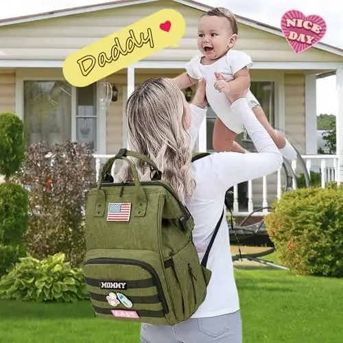 QWREOIA Diaper Bag Backpack for Dad and Mom with USB Charging Port Stroller Straps and Insulated Pocket,army military Travel Nappy Backpack for daddy mommy (Green) - 6