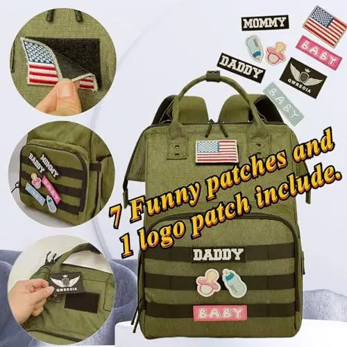 QWREOIA Diaper Bag Backpack for Dad and Mom with USB Charging Port Stroller Straps and Insulated Pocket,army military Travel Nappy Backpack for daddy mommy (Green) - 3