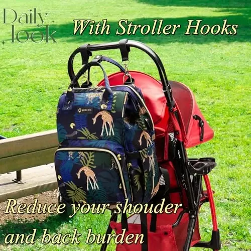 QWREOIA Diaper Bag Backpack, Animal Print Travel Nappy Bag with USB Charging Port Stroller Straps and Insulated Pocket For Women/Mum (Animal Print Pattern) - 6