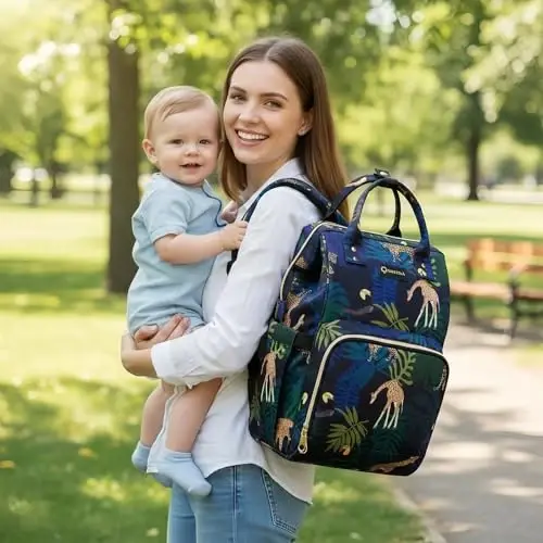 QWREOIA Diaper Bag Backpack, Animal Print Travel Nappy Bag with USB Charging Port Stroller Straps and Insulated Pocket For Women/Mum (Animal Print Pattern) - 1