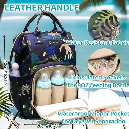 QWREOIA Diaper Bag Backpack, Animal Print Travel Nappy Bag with USB Charging Port Stroller Straps and Insulated Pocket For Women/Mum (Animal Print Pattern) - QWREOIA (1)