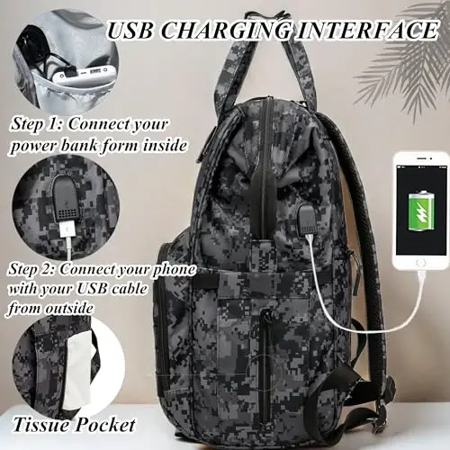 QWREOIA Camo Diaper Bag Backpack for Dad and Mom with USB Charging Port Stroller Straps and Insulated Pocket,army military Travel Nappy Backpack (DADDY and MOMMY patches) - 4