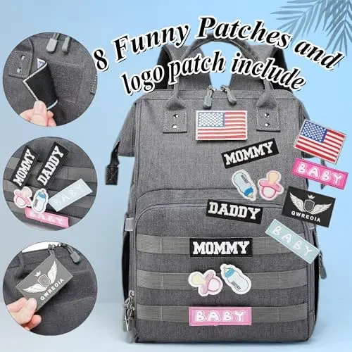 QWREOIA Diaper Bag Backpack for Dad and Mom with USB Charging Port Stroller Straps and Insulated Pocket,army military Travel Nappy Backpack (Dark Grey) - 4