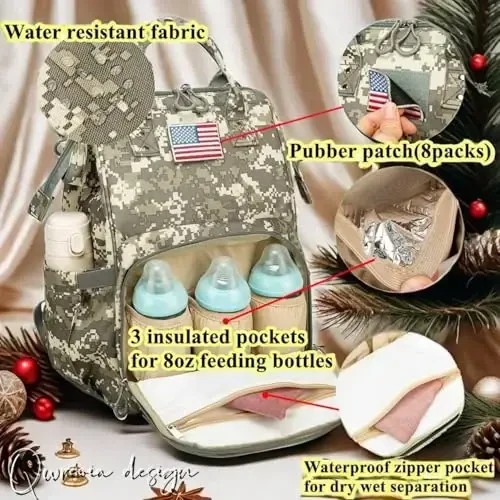 QWREOIA Diaper Bag Backpack for Dad and Mom with USB Charging Port Stroller Straps and Insulated Pocket,army military Travel Nappy Backpack for Daddy/Mommy (Camo) - 3