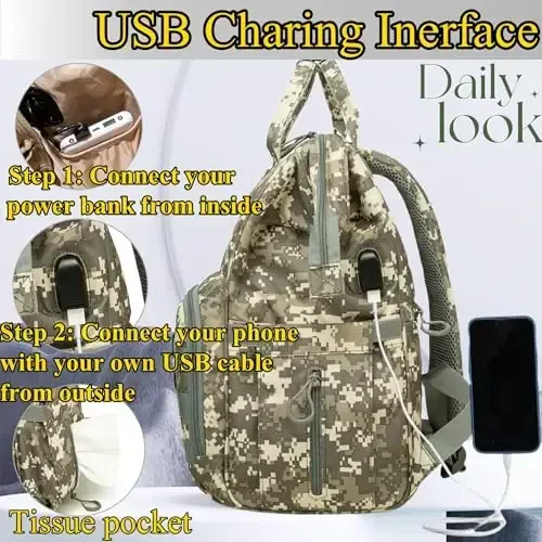 QWREOIA Diaper Bag Backpack for Dad and Mom with USB Charging Port Stroller Straps and Insulated Pocket,army military Travel Nappy Backpack for Daddy/Mommy (Camo) - 4