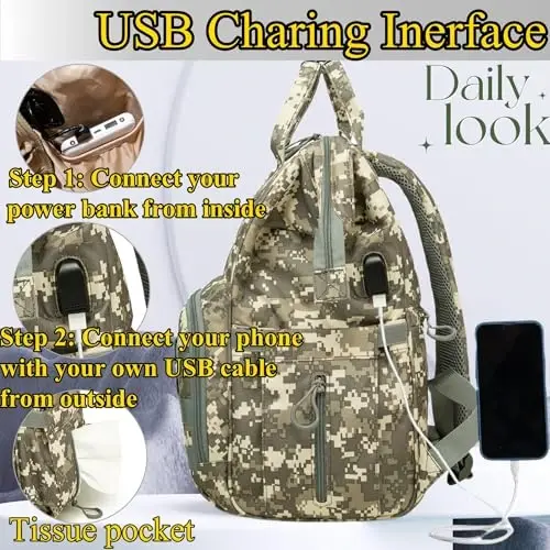 QWREOIA Diaper Bag Backpack for Dad and Mom with USB Charging Port Stroller Straps and Insulated Pocket,army military Travel Nappy Backpack for Daddy/Mommy (Camo) - 4