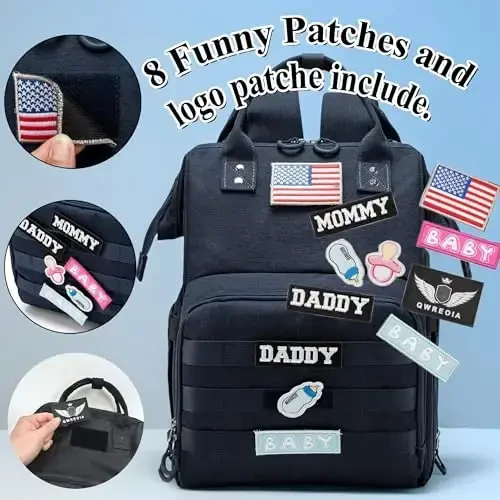 QWREOIA Diaper Bag Backpack for Dad and Mom with USB Charging Port Stroller Straps and Insulated Pocket,army military Travel Nappy Backpack for Daddy/Mommy (Navy) - 3