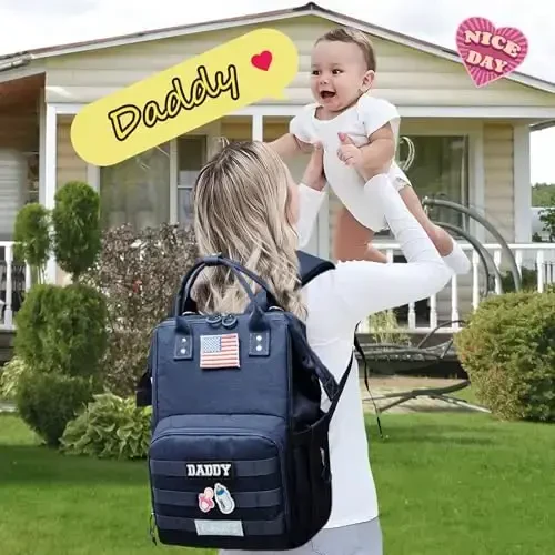 QWREOIA Diaper Bag Backpack for Dad and Mom with USB Charging Port Stroller Straps and Insulated Pocket,army military Travel Nappy Backpack for Daddy/Mommy (Navy) - 6
