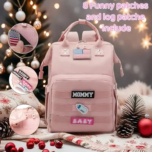 QWREOIA Diaper Bag Backpack for Dad and Mom with USB Charging Port Stroller Straps and Insulated Pocket,army military Travel Nappy Backpack for Daddy/Mommy (Pink) - 4