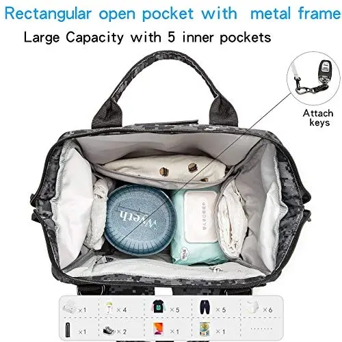 QWREOIA Diaper Bag Backpack with USB Charging Port Stroller Straps and Insulated Pocket,army military Travel Nappy Backpack for Dad/Mom (Black Camo) - 5