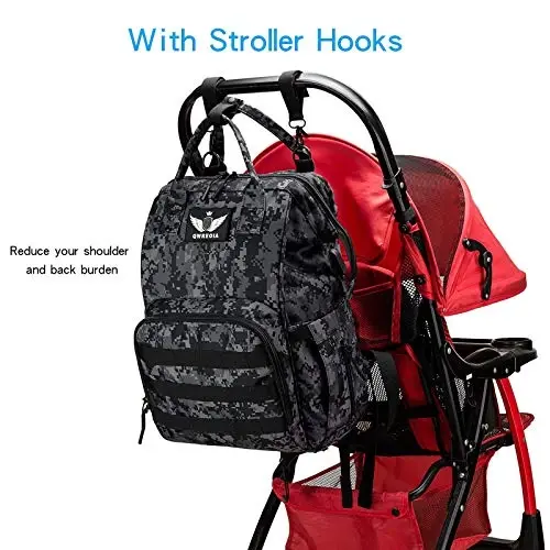 QWREOIA Diaper Bag Backpack with USB Charging Port Stroller Straps and Insulated Pocket,army military Travel Nappy Backpack for Dad/Mom (Black Camo) - 6