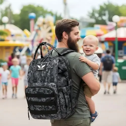 QWREOIA Diaper Bag Backpack with USB Charging Port Stroller Straps and Insulated Pocket,army military Travel Nappy Backpack for Dad/Mom (Black Camo) 