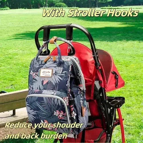 QWREOIA Floral Diaper Bag Backpack with USB Charging Port Stroller Straps and Insulated Pocket,Travel Nappy BackpackFor Women/Mum (Flower Pattern) - 5
