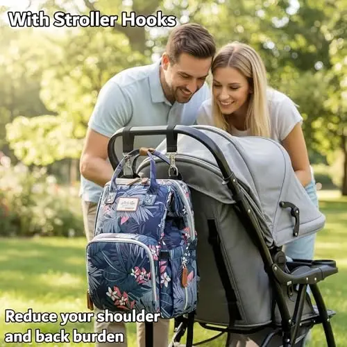 QWREOIA Floral Diaper Bag Backpack with USB Charging Port Stroller Straps and Insulated Pocket,Travel Nappy BackpackFor Women/Mum (Flower Pattern) - 2
