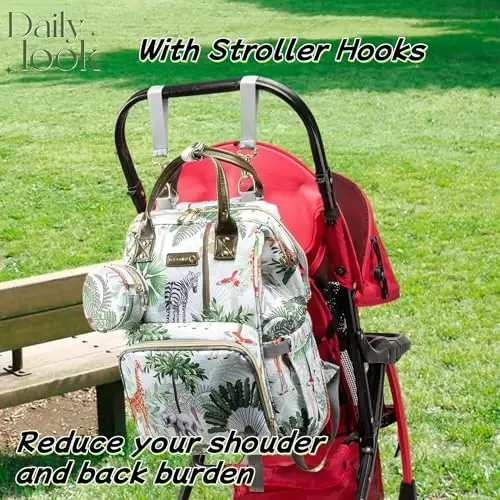 QWREOIA Tropical Rainforest Diaper Bag Backpack,Animal Nappy Backpack with Coin Bag USB Charging Port Stroller Straps and Insulated Pocket For Women/Mom/Travel (Animal Pattern) - 6