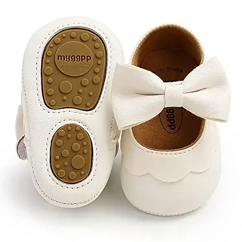 QWZban Baby Shoes Mary Jane Flats Non Slip Soft Sole Infant Toddler Sneakers First Walkers Party Christmas Dress Shoes - 1