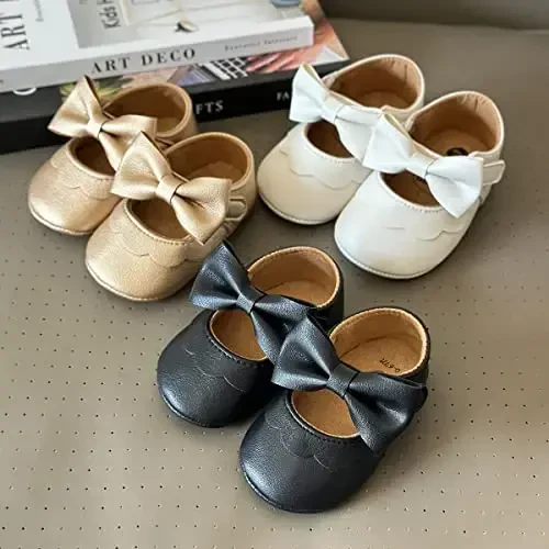 QWZban Baby Shoes Mary Jane Flats Non Slip Soft Sole Infant Toddler Sneakers First Walkers Party Christmas Dress Shoes - 2