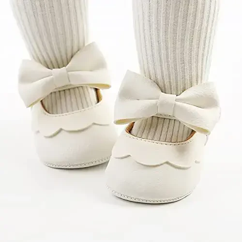 QWZban Baby Shoes Mary Jane Flats Non Slip Soft Sole Infant Toddler Sneakers First Walkers Party Christmas Dress Shoes - 3