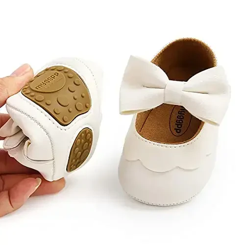 QWZban Baby Shoes Mary Jane Flats Non Slip Soft Sole Infant Toddler Sneakers First Walkers Party Christmas Dress Shoes - 5