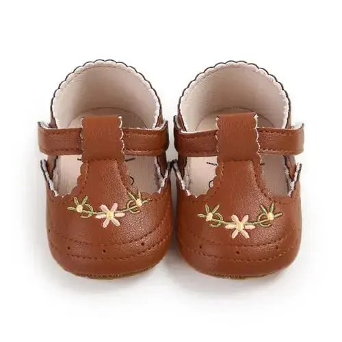 QWZban Baby Shoes Mary Jane Flats Non Slip Soft Sole Infant Toddler Sneakers First Walkers Party Christmas Dress Shoes - 6