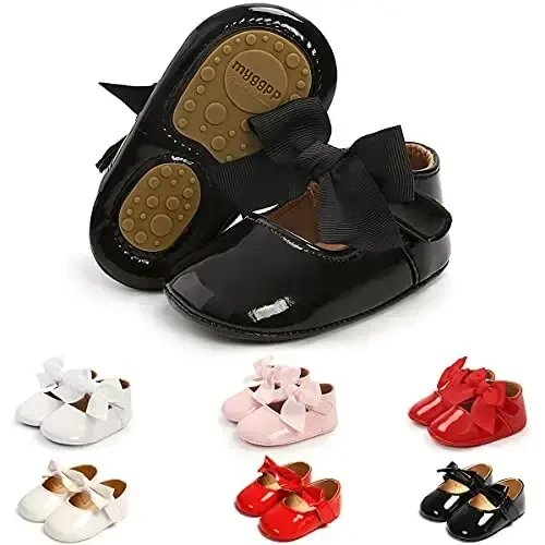QWZban Baby Shoes Mary Jane Flats Non Slip Soft Sole Infant Toddler Sneakers First Walkers Party Christmas Dress Shoes - 6