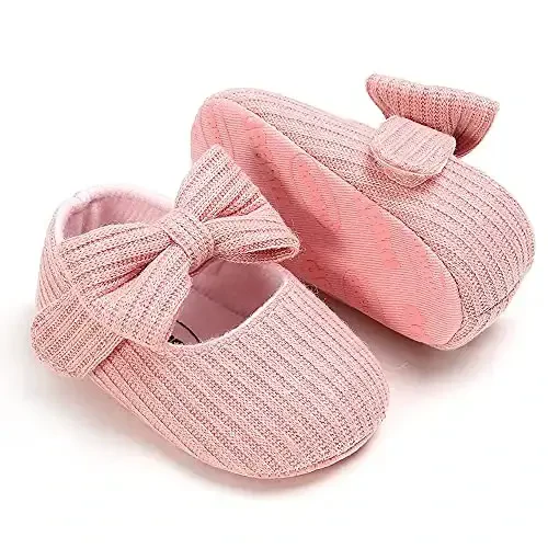 QWZban Baby Shoes Mary Jane Flats Non Slip Soft Sole Infant Toddler Sneakers First Walkers Party Christmas Dress Shoes - 4