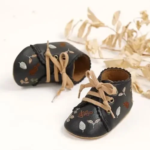 QWZban Baby Shoes Mary Jane Flats Non Slip Soft Sole Infant Toddler Sneakers First Walkers Party Christmas Dress Shoes - 3