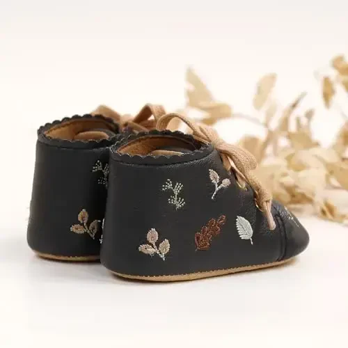 QWZban Baby Shoes Mary Jane Flats Non Slip Soft Sole Infant Toddler Sneakers First Walkers Party Christmas Dress Shoes - 6