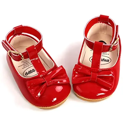 QWZban Baby Shoes Mary Jane Flats Non Slip Soft Sole Infant Toddler Sneakers First Walkers Party Christmas Dress Shoes 