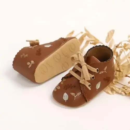 QWZban Baby Shoes Mary Jane Flats Non Slip Soft Sole Infant Toddler Sneakers First Walkers Party Christmas Dress Shoes - QWZBAN (1)