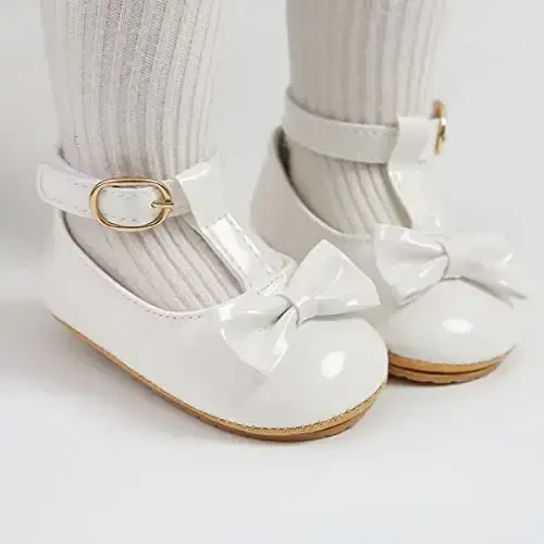 QWZban Baby Shoes Mary Jane Flats Non Slip Soft Sole Infant Toddler Sneakers First Walkers Party Christmas Dress Shoes - 3